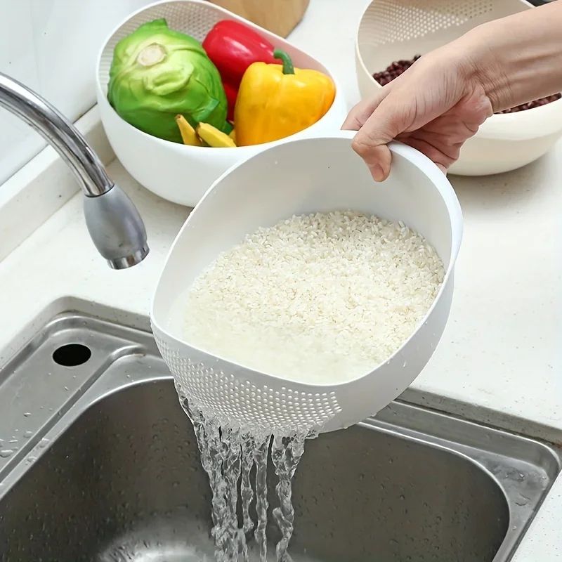 Rice Washing Strainer Bowl With Handles Small Hole Rice Strainer & Kitchen Drain Basket blue