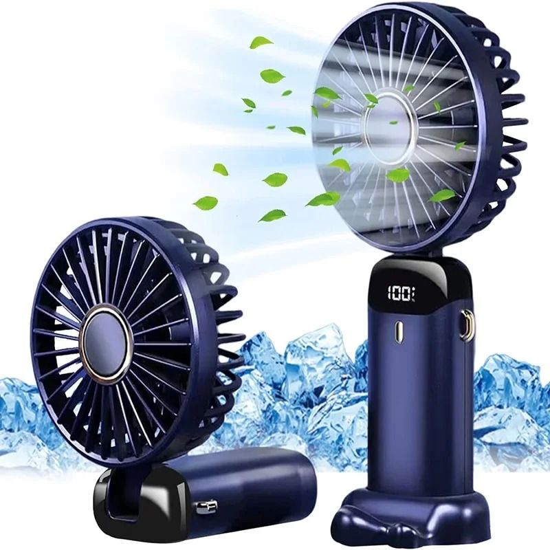 Foldable Rechargeable USB Handheld Fan With LED Display blue