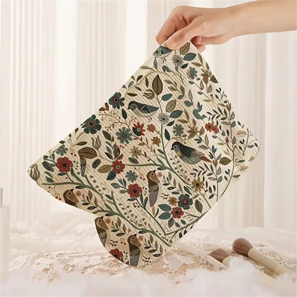 Corduroy Cosmetic Makeup Bag With Branch Bird Pattern Corduroy Cosmetic Makeup Bag With Branch Bird Pattern