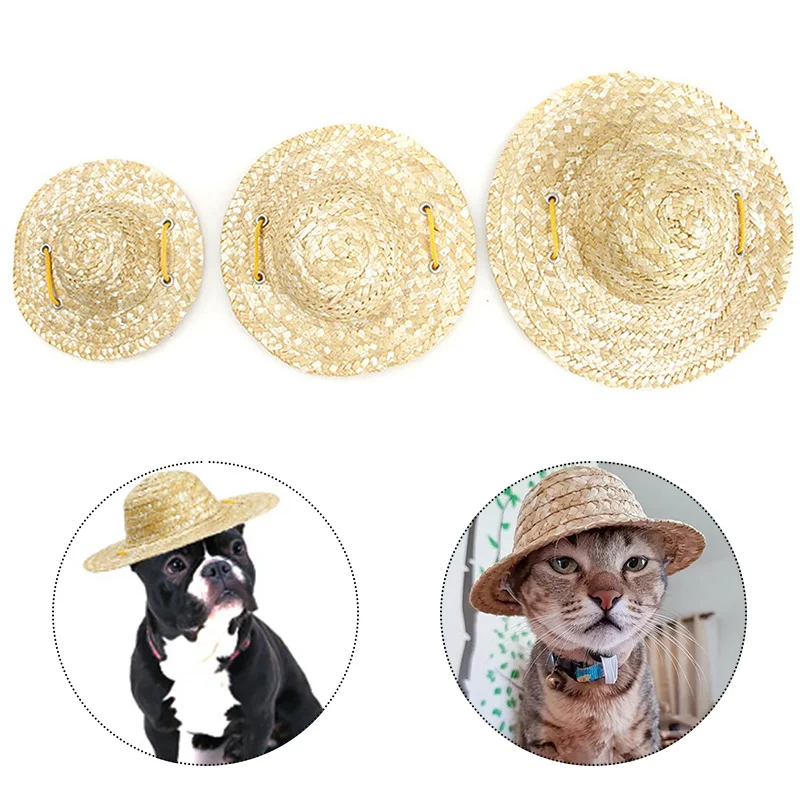 Cute Fashion Pet Woven Straw Hat, Sombrero For Small Dogs And Cats, Sun Hat Beach Party Costume Accessory m