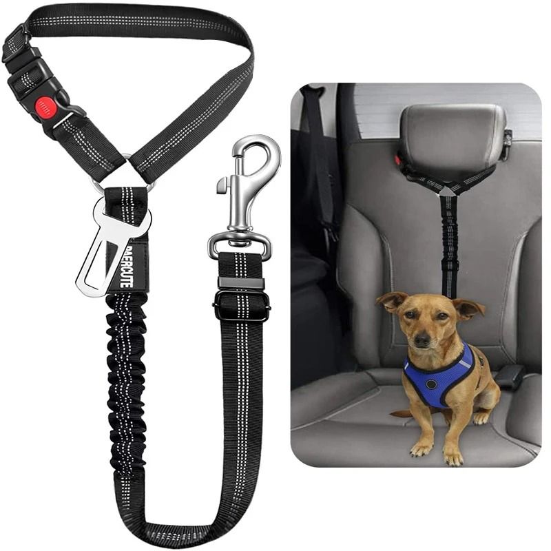 New Solid Two in one Dog Harness Leash Adjustable Pet Backseat Safety Belt grey