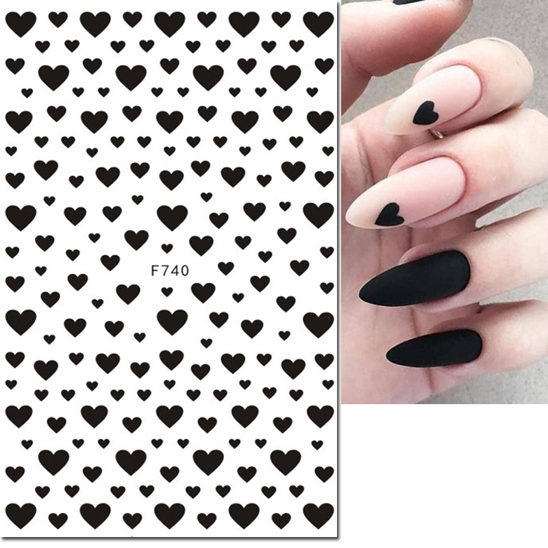 3D Nail Art Stickers, Red Black White Love Hearts, Stars Clouds French Full Adhesive Nail Decals Slider For Manicure silver