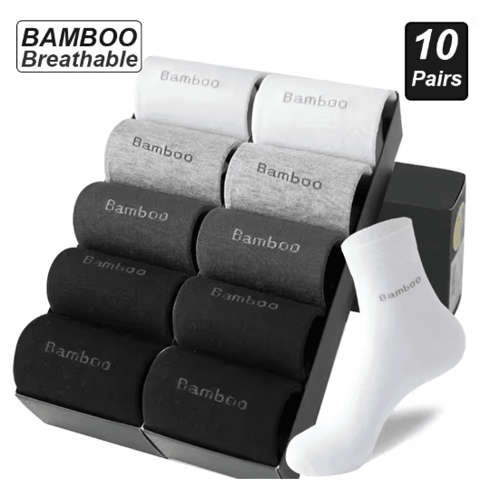 Mens Bamboo Fiber Socks 10 Pair Breathable Antibacterial Casual And Business Set EU 38 46 10 Pairs Grey eur38 46(us6 11)