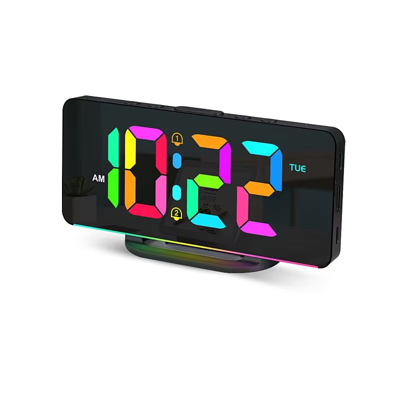 Digital Alarm Clock With Dimmable RGB Atmosphere Night Light, USB Charger And Week Display white