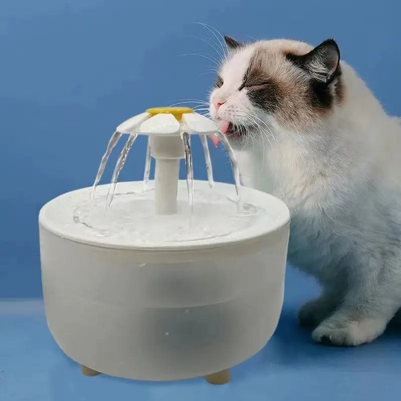 1200mL Auto Filter Pet Water Fountain Electric Mute Cat Drinker white Lotus Flowers us Plug 110 V