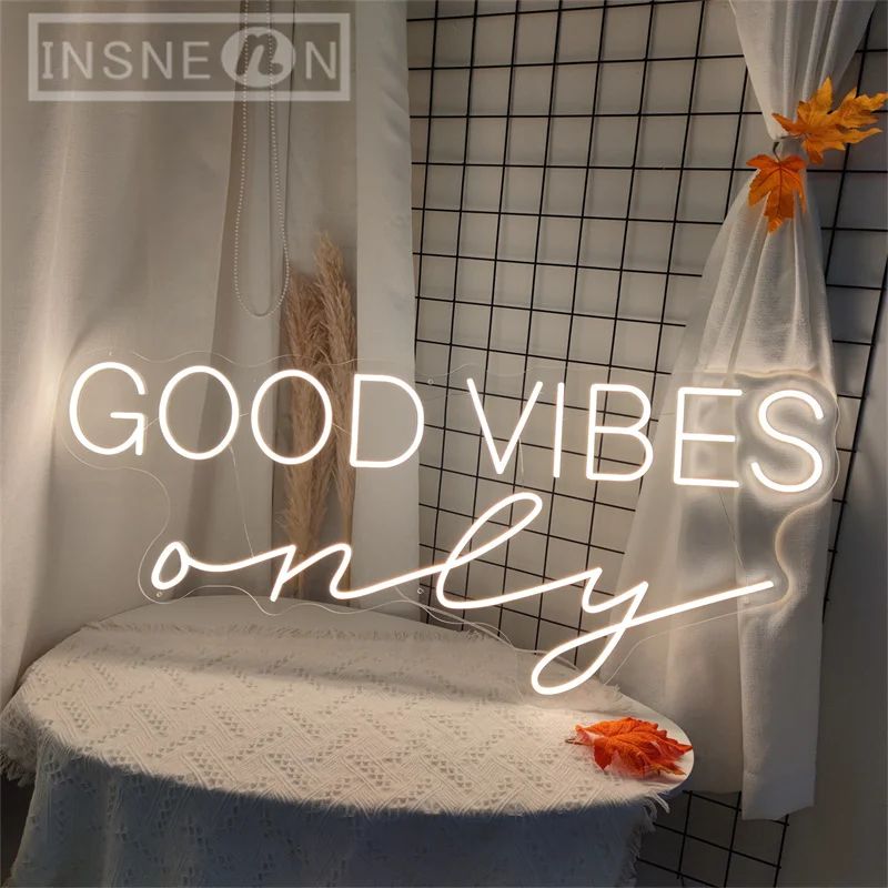 Good Vibes Only LED Neon Sign USB 5V Wall Light Decor For Bedroom, Party, Birthday & Wedding, Aesthetic Glow light Pink 17.72 8.15 In