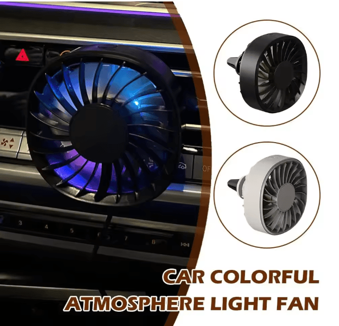 Portable Car Clip Fan With LED Ambiance Lights USB Rechargeable Mini Fan black