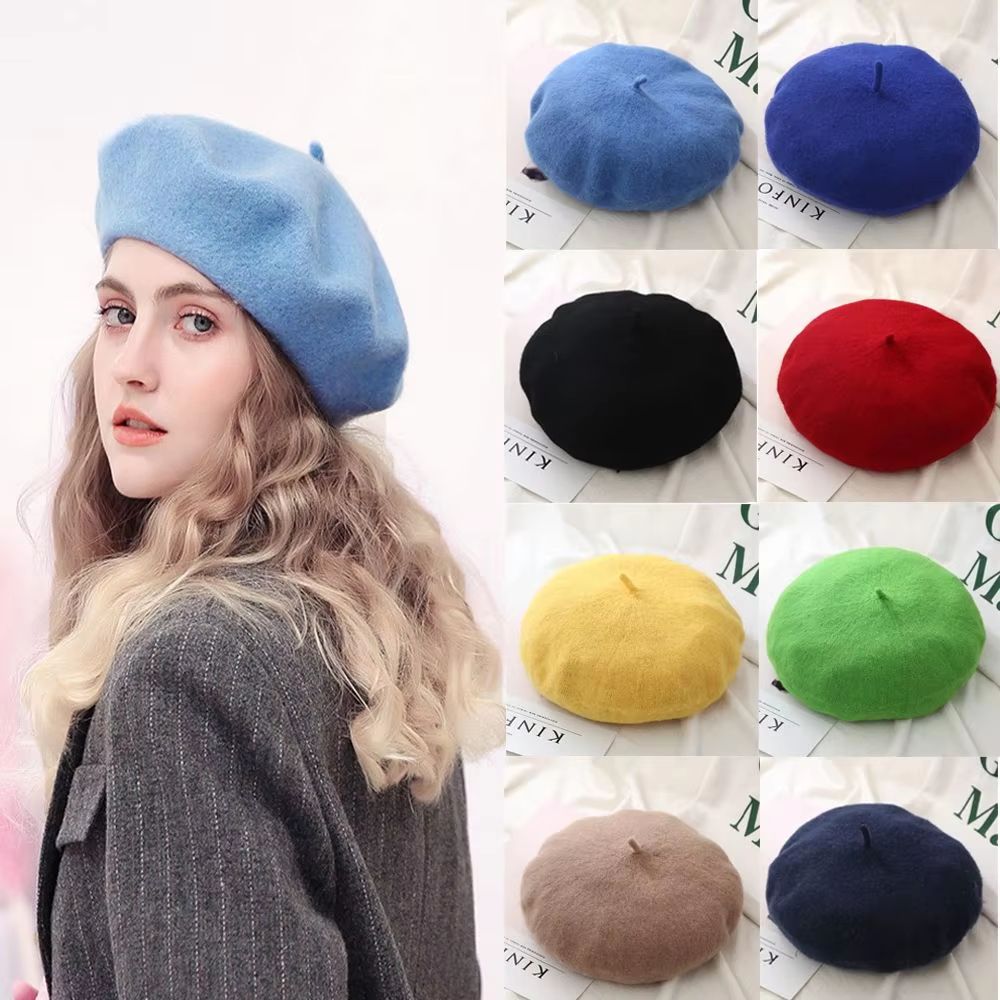 Women And Girls Wool Beret Hat Baggy Beanie Flat Cap Style, Soft Felt Look For Autumn And Winter Outfits rose Red