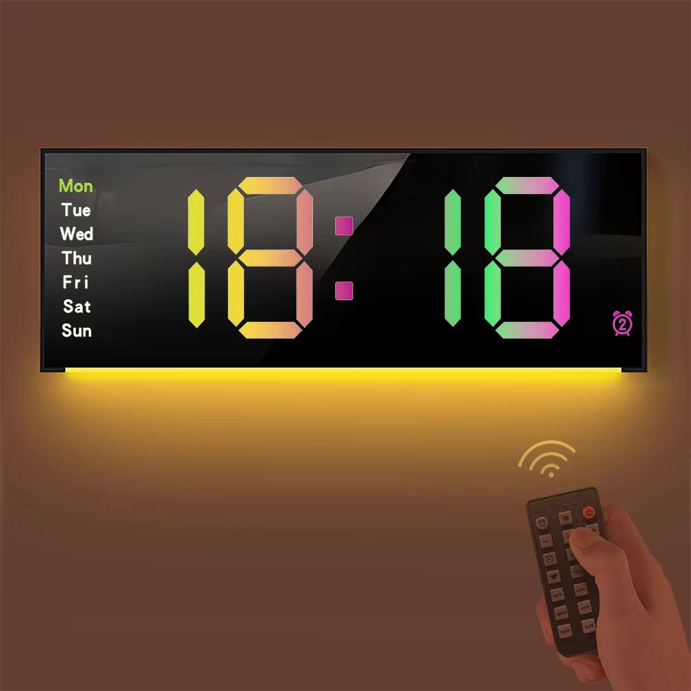LED Wall Clock And Digital Alarm Clock With Remote Control, Night Light And Mood Lighting For Home, Office Or Classroom LED Wall Clock And Digital Alarm Clock With Remote Control, Night Light And Mood Lighting For Home, Office Or Classroom