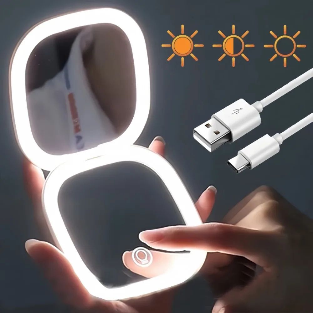 LED Double Sided Makeup Mirror With USB Charging white