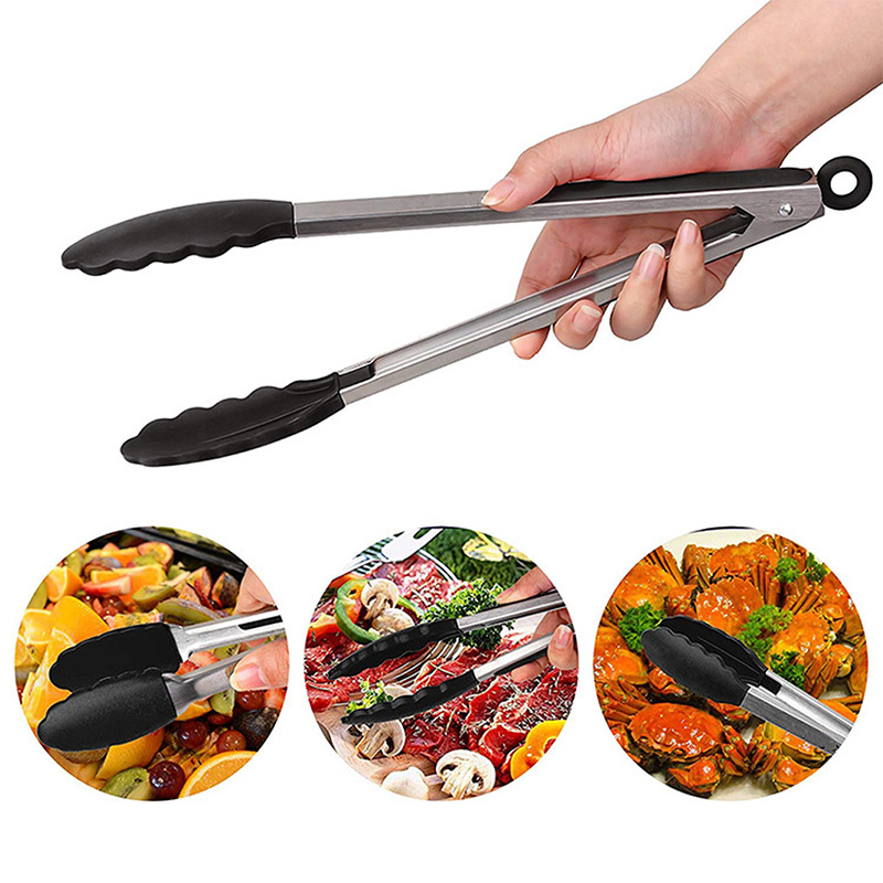 BBQ Gadgets Silicone Non Slip Food Tong, Kitchen Tong, Cooking Tong Clip Clamp, BBQ Salad Tool Grill Kitchen Accessories blue