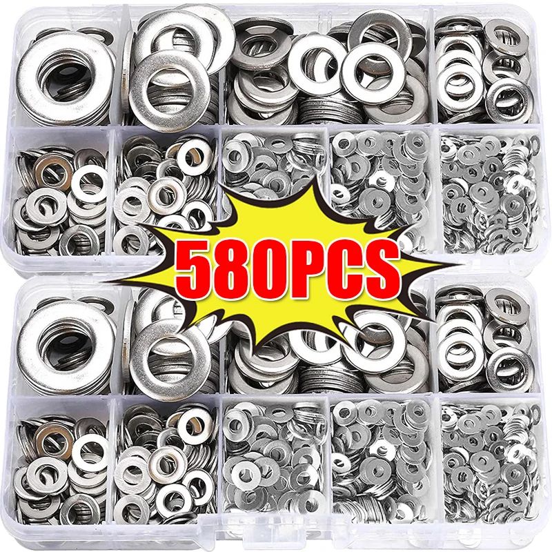 FixMaster Stainless Steel Washer Assortment Kit M2M12 Flat Washers For Screws, Bolts & Fasteners 360pcs With Box