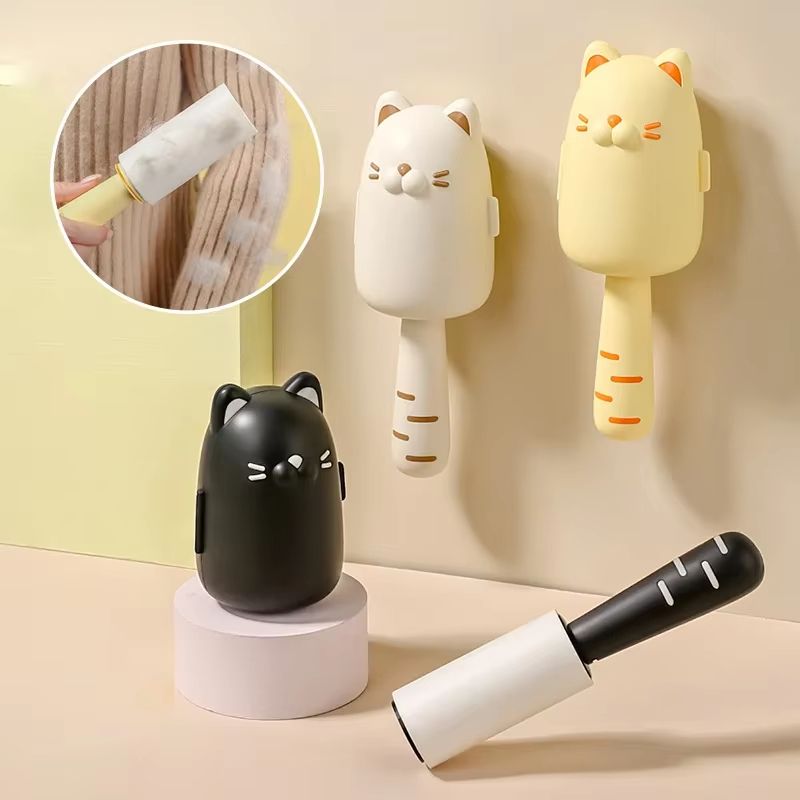Cute Cat Shape Hair Remover Roller Tearable Adhesive Paper Sticky Brush For Clothes And Home white