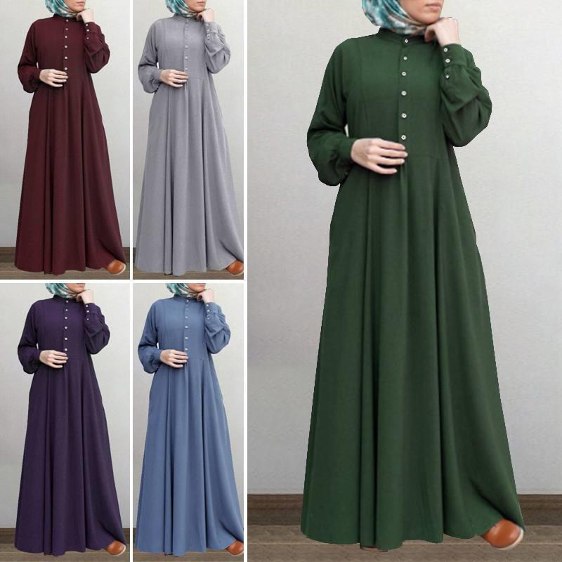Spring Casual Loose Waist Retro Muslim Abaya Long Robe Big Swing Style Cotton Solid Color Patchwork Dress 5xl violet