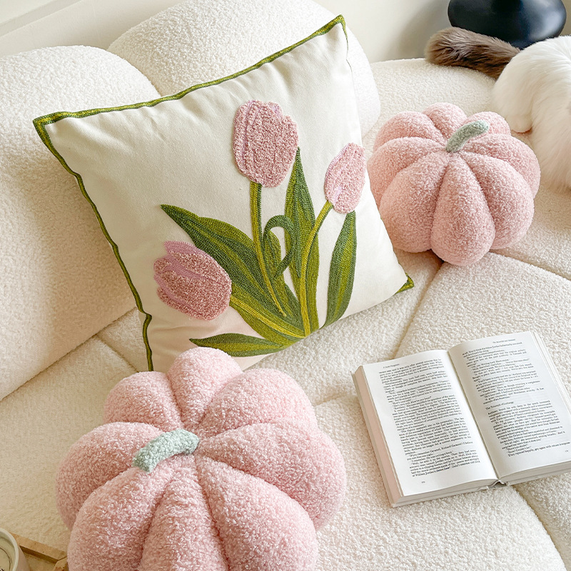 Cute Pumpkin Wind Tulip Pillow Living Room Sofa Cushion Bedhead Waist Pillow Pink Atmosphere Decoration tulip Pink