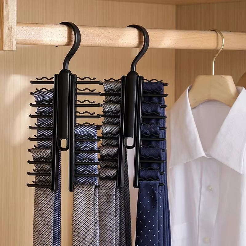 Adjustable Rotating Tie And Belt Storage Rack Closet Organizer For Ties Scarves And Accessories 2pcs