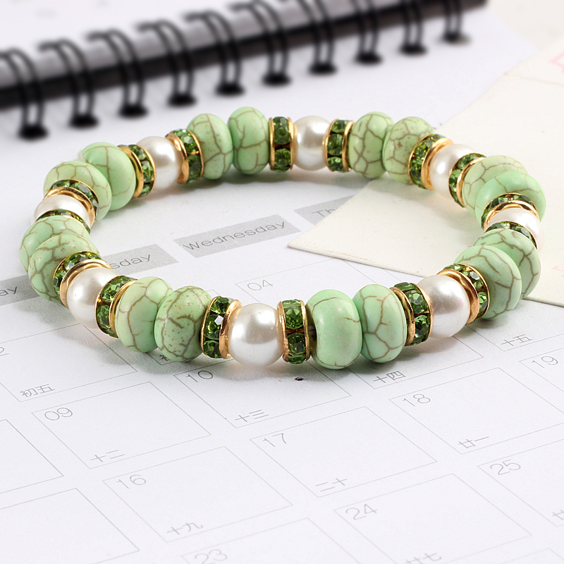Natural Stone Beaded Circle Elastic Bracelets Bangles Charm Distance Bracelet Fashion Jewelry Men Women Couple Gift green