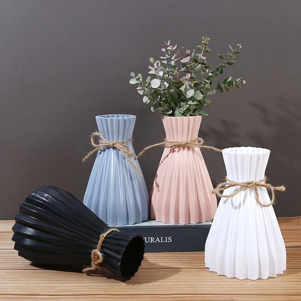 Modern Origami Style Plastic Pleated Flower Vase white