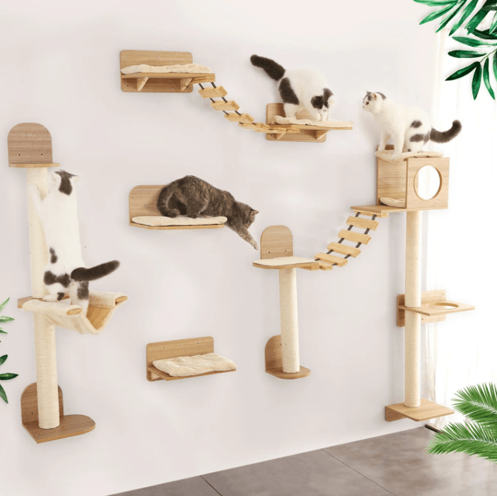 Wall Mounted Cat Climbing Rope With Wooden Steps And Sisal Scratcher For Indoor Cats wall Mounted Nest