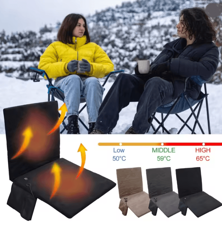 Portable Heated Stadium Seat Extra Wide Foldable Seat Cushion With Back Support grey