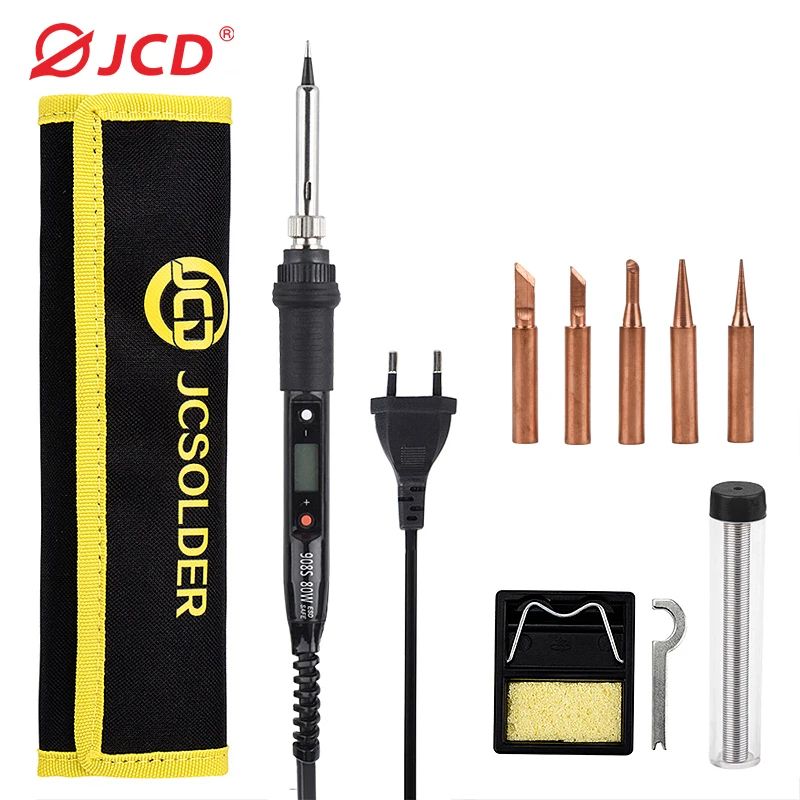 JCD 80W Digital Soldering Iron With LCD Display, Adjustable Temperature, Dual Voltage 110V 220V yellow 80w 110v