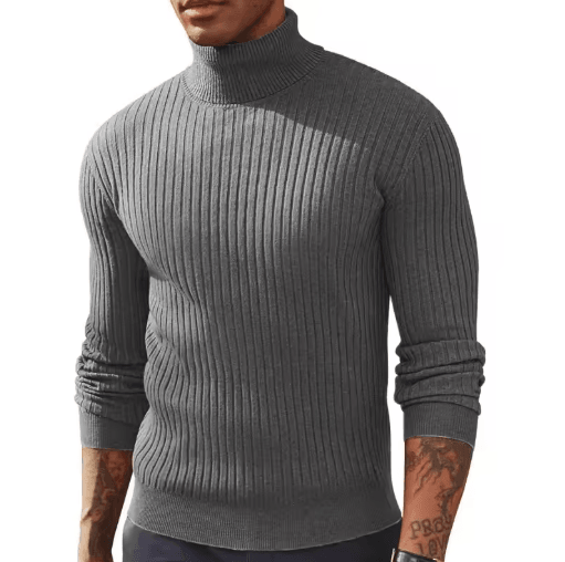 Mens Slim Fit Turtleneck Sweater Warm Knitted Long Sleeve Pullover light Gray s