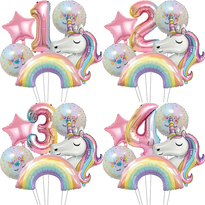 Unicorn Birthday Party Decoration, Gradient Number Balloon Unicorn Party Supplies 4