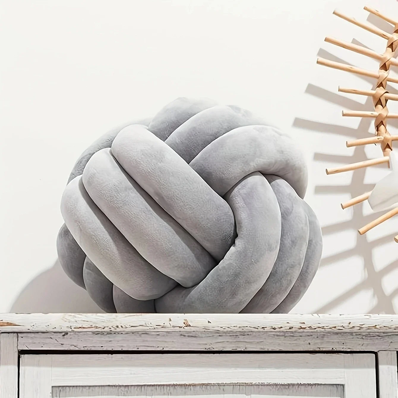 Soft Handwoven Knotted Ball Pillow Plush Round Throw Pillow Bed Home Decor Accent green m