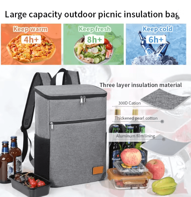26L Insulated Cooler Backpack Leakproof Thermal Picnic Bag f
