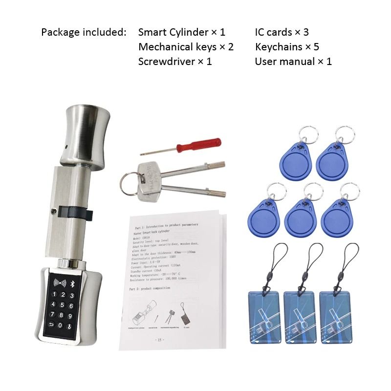 Bluetooth Smart Cylinder Lock With Digital Keypad silver 2.36 In 1.57 In