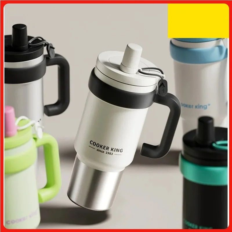 Stainless Steel Insulated Straw Thermos Cup gray