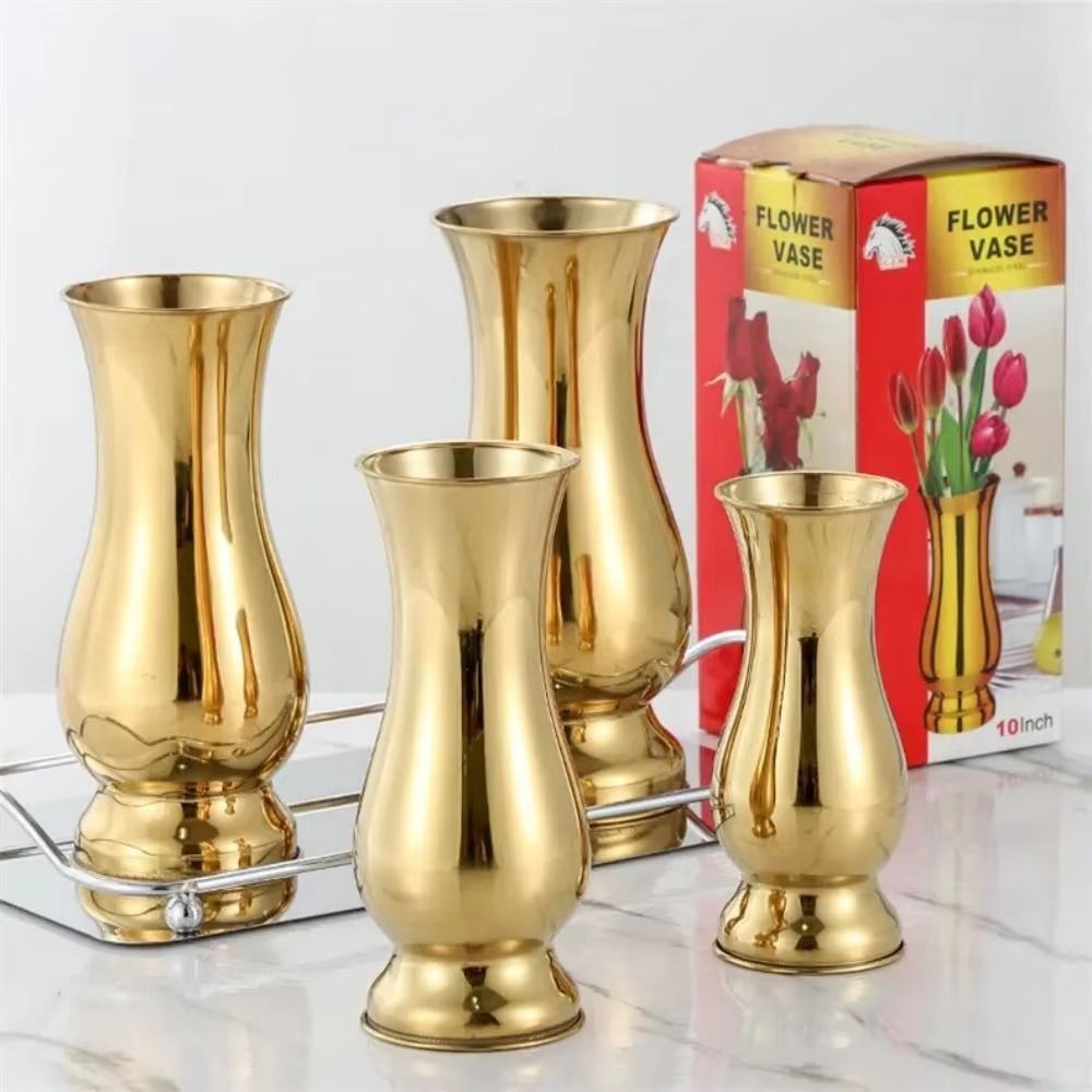 Golden Stainless Steel Flower Vase Decorative Centerpiece For Home & Garden silver 9inch