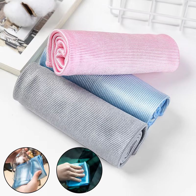 Microfiber Glass Cleaning Cloths Reusable No Trace Wipe Dishcloth Towel blue 11.81x11.81in 4pcs