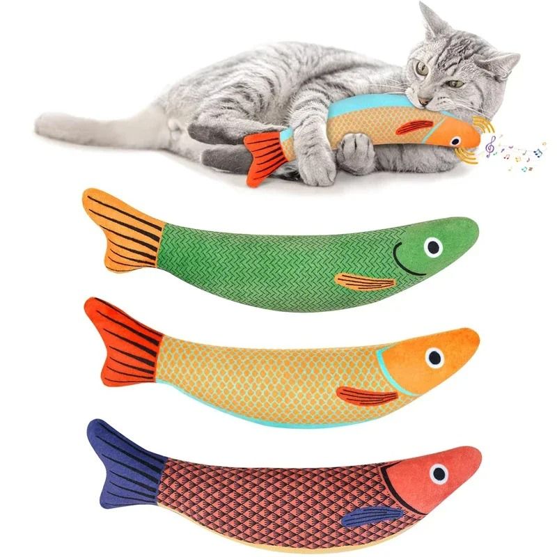 3D Simulation Catnip Interactive Plush Fish Toy mackerel Fish Yellow