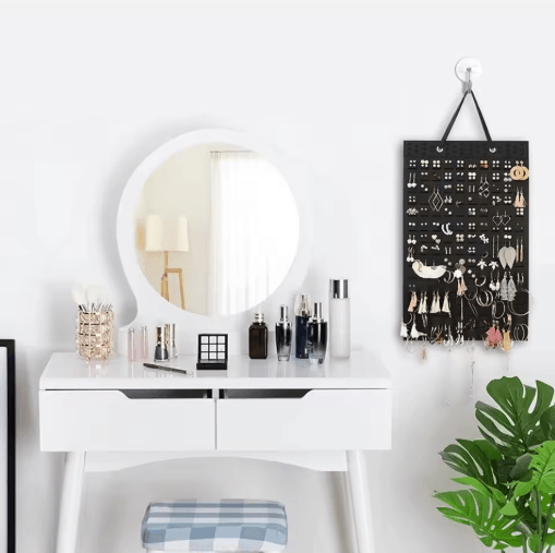 Felt Jewelry Hanging Organizer Wall Mounted Storage Bag For Earrings Necklaces And Rings red