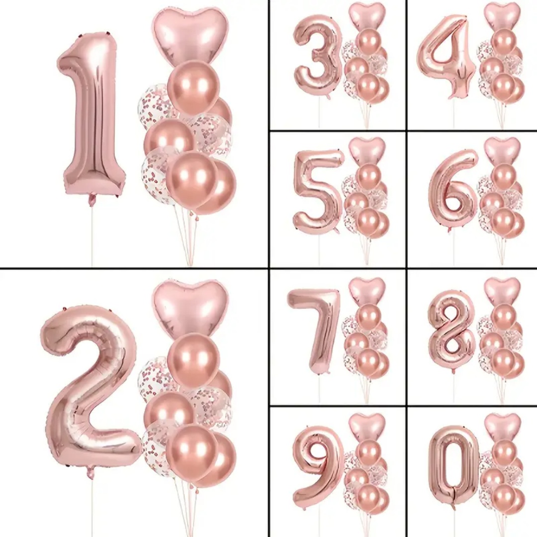 Rose Golden Number & Heart Balloons For Wedding And Birthday Celebration 1