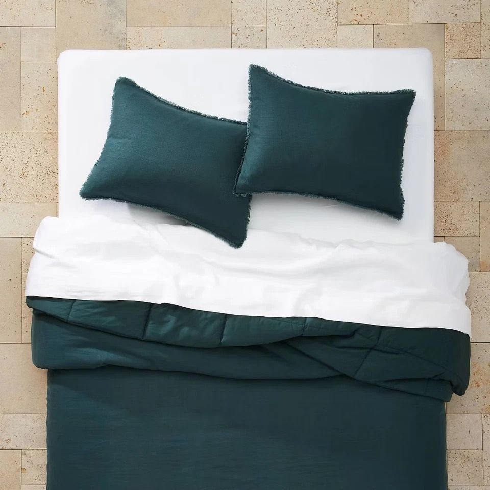 Teal Blue Full Queen Comforter & Sham Set, Heavyweight Linen Bedding, Soft And Durable Polyester Fill For Comfortable Teal Blue Full Queen Comforter & Sham Set, Heavyweight Linen Bedding, Soft And Durable Polyester Fill For Comfortable
