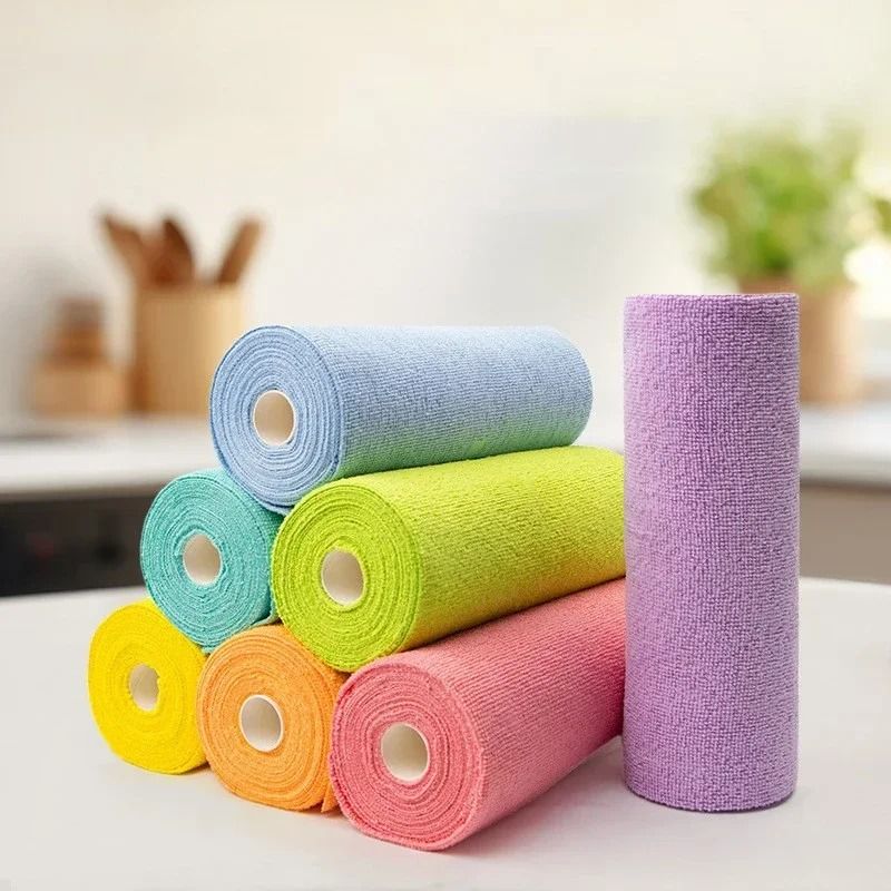 Reusable Microfiber Cleaning Wipe Roll Kitchen Cloth Paper Towel Alternative gray (small)