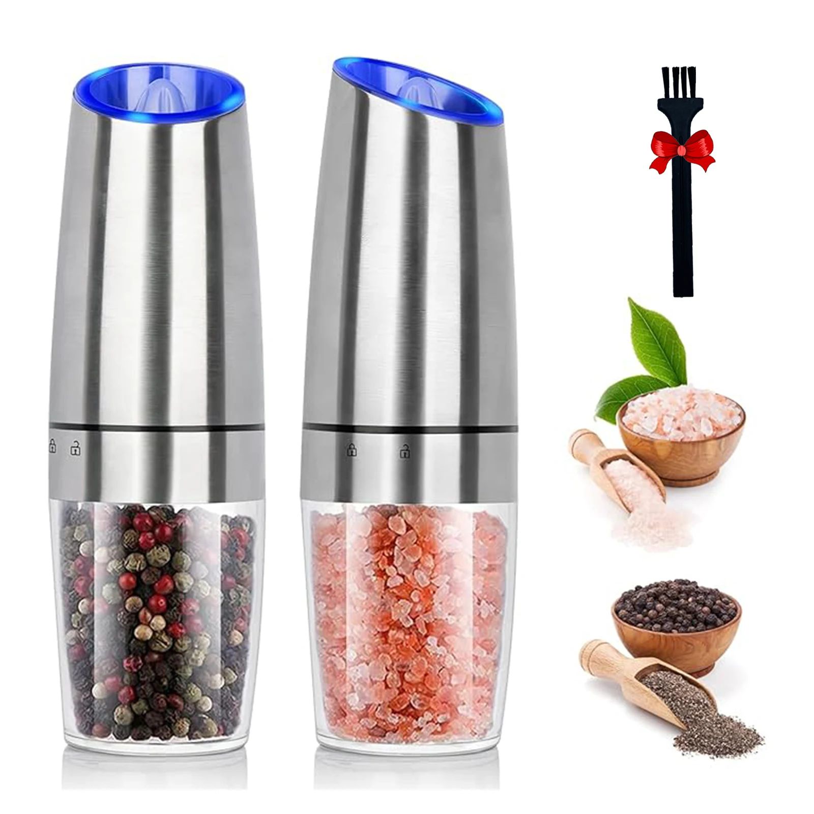 Gravity Electric Salt & Pepper Grinder Set With LED Light One Hand Automatic Adjustable Coarseness Spice Mill 1 Pc