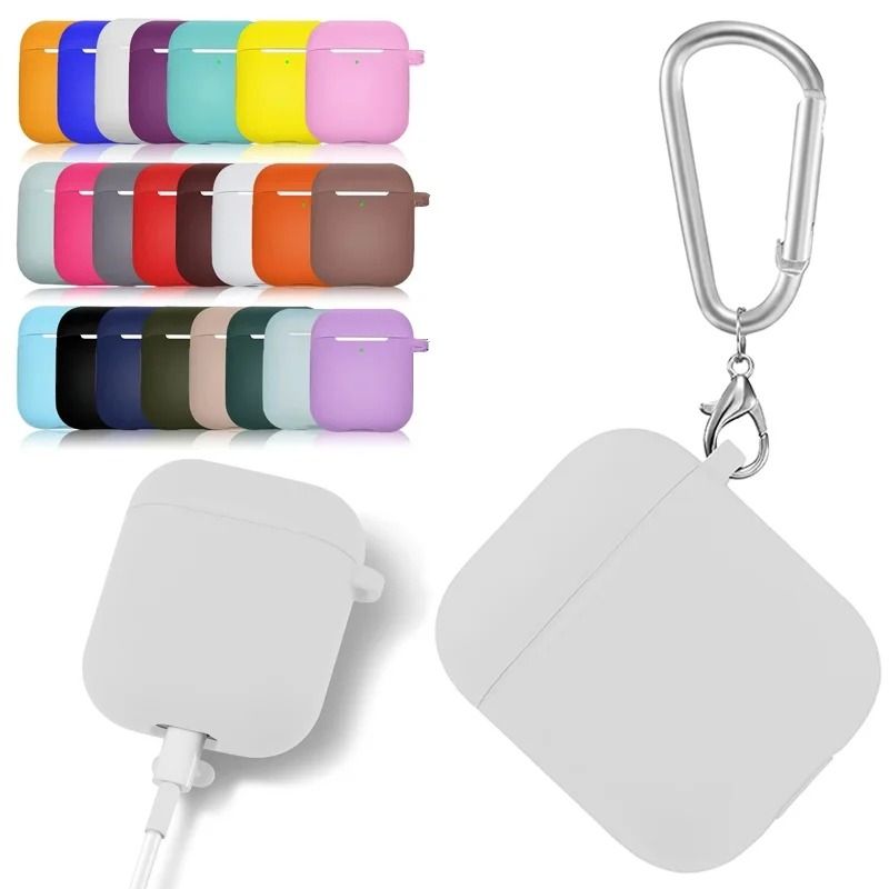 Soft Silicone Earphone Case For Apple AirPods 1st And 2nd Gen With Protective Keychain Cover white