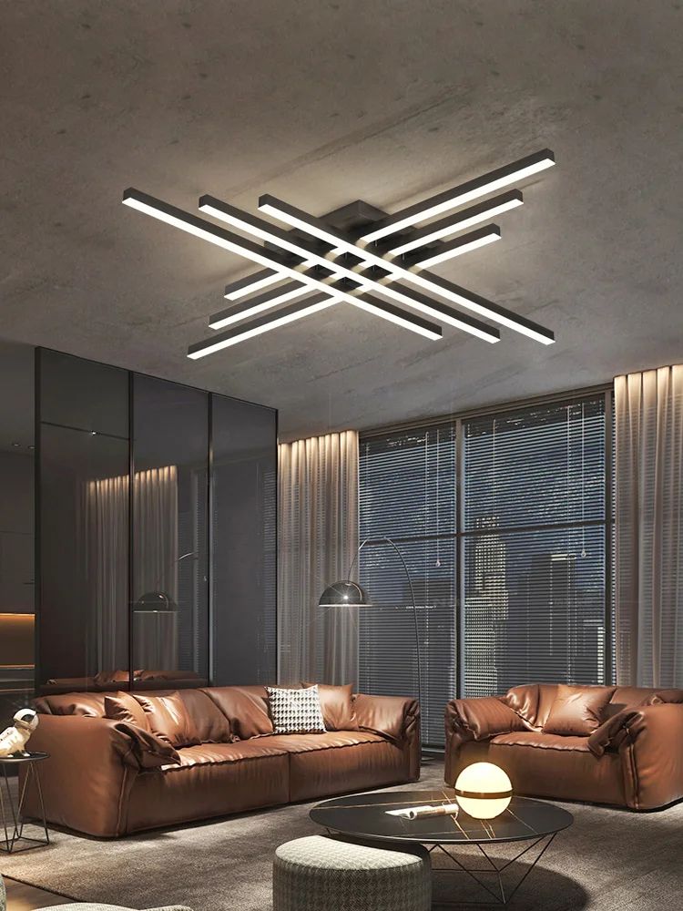 Modern Nordic Minimalist Ceiling Light black 47.24 In 4head dimmable With Remote