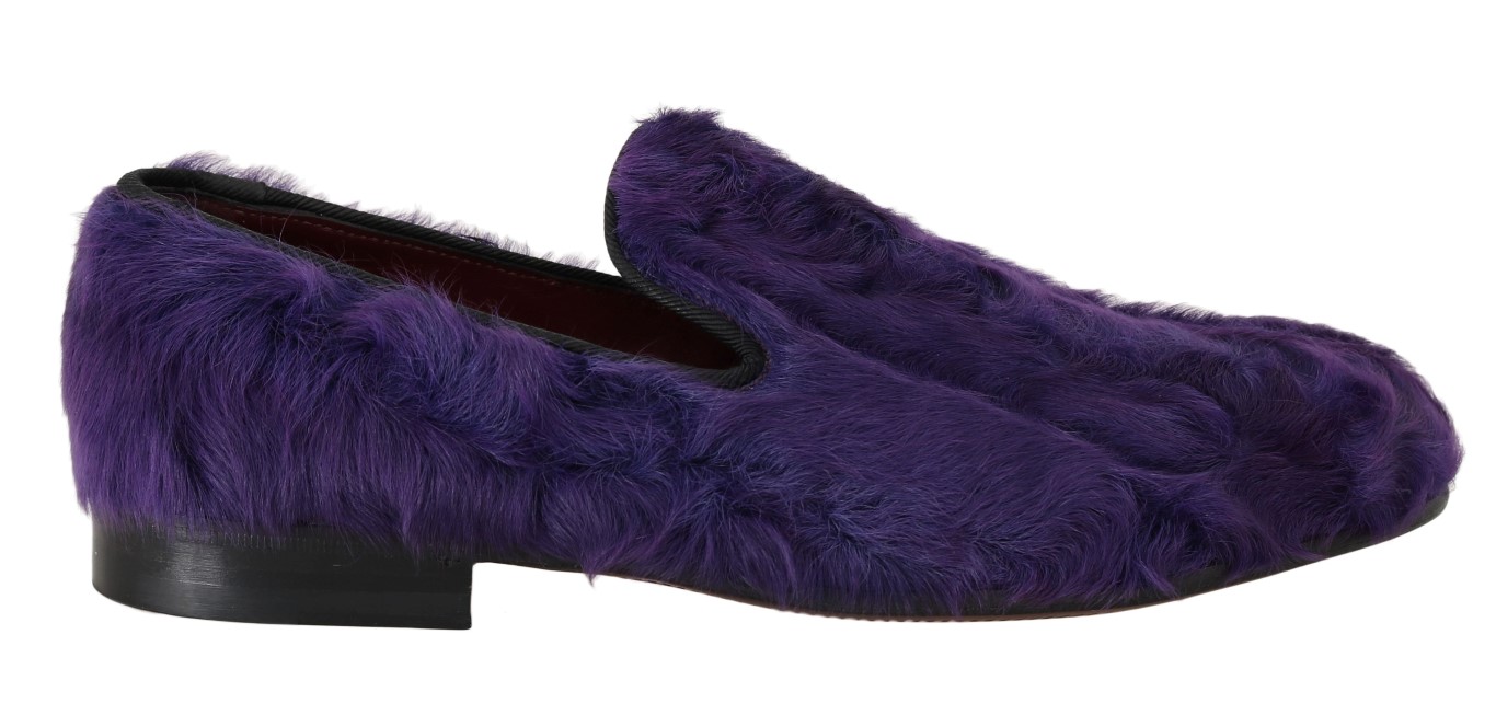 Dolce & Gabbana Damen Lila Schafsfell Leder Slipper