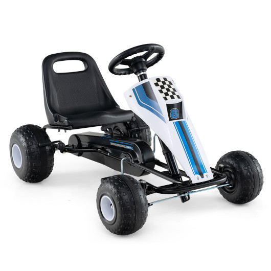 Costway 4-Wheel Ride On Toy Pedal Go Kart for Kids with Steering Wheel and Safe Handbrake-White
