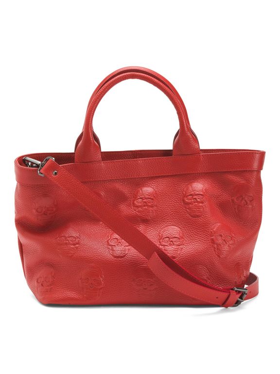 Leather Multi Skull Satchel With Hardware - Red - Tj Maxx Satchels