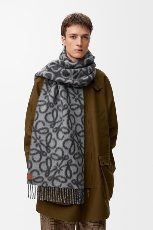 Alpaca Wool Anagram Fringed Scarf - Gray - Loewe Scarves