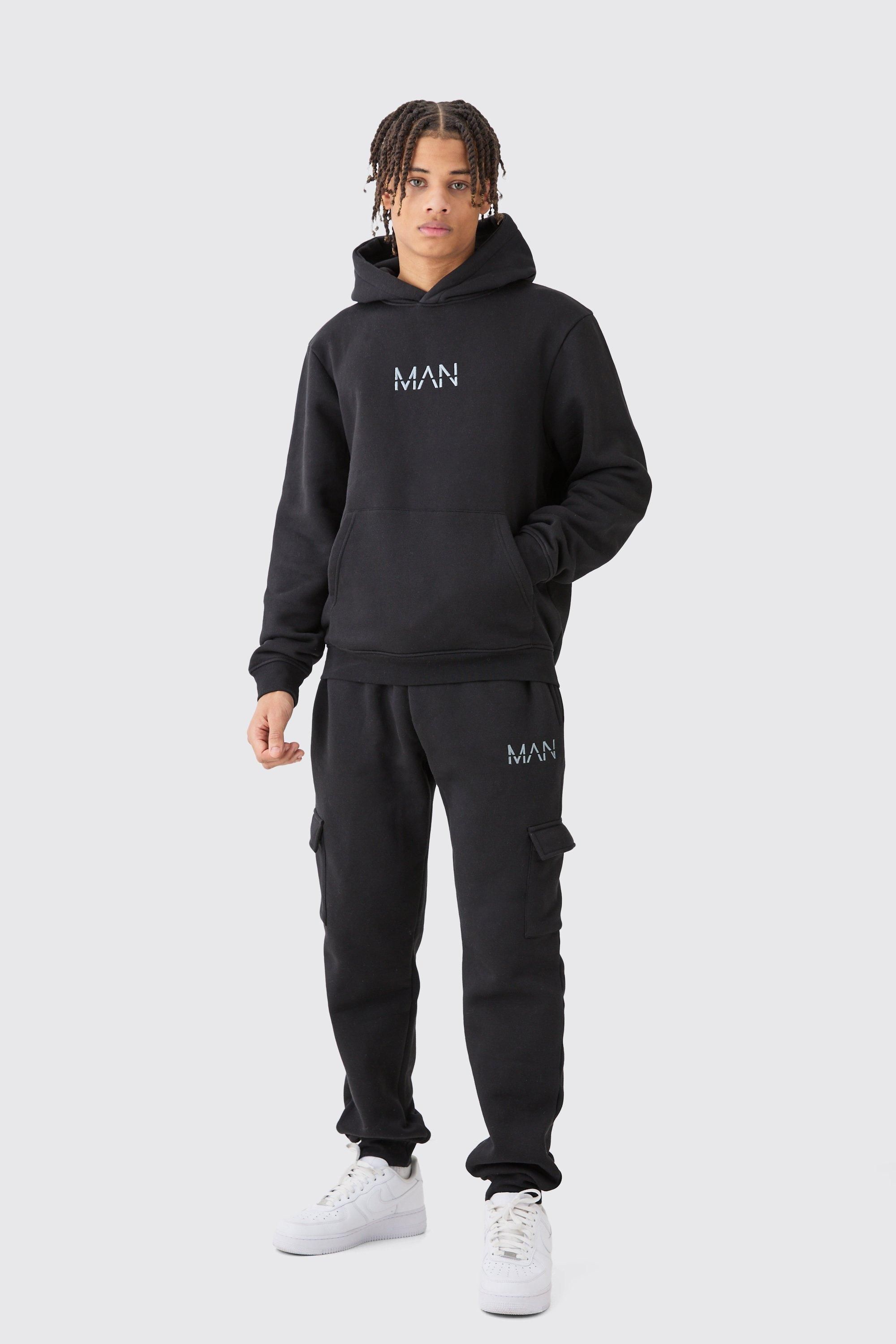 Boohooman Mens Regular Fit Man Hooded Cargo Tracksuit - Black - Size Medium | Boohooman Sale | Discount Designer Brands