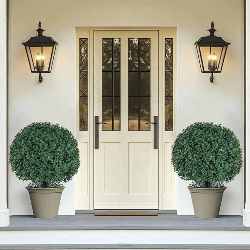 Künstliche Grünsträucher für den Außenbereich, künstliche Sträucher, grüne Buchsbaumpflanzen, künstliche Buchsbaum-Topiary-Kugel, Buschpflanzen, 59,9 cm, für Garten und Hof Image