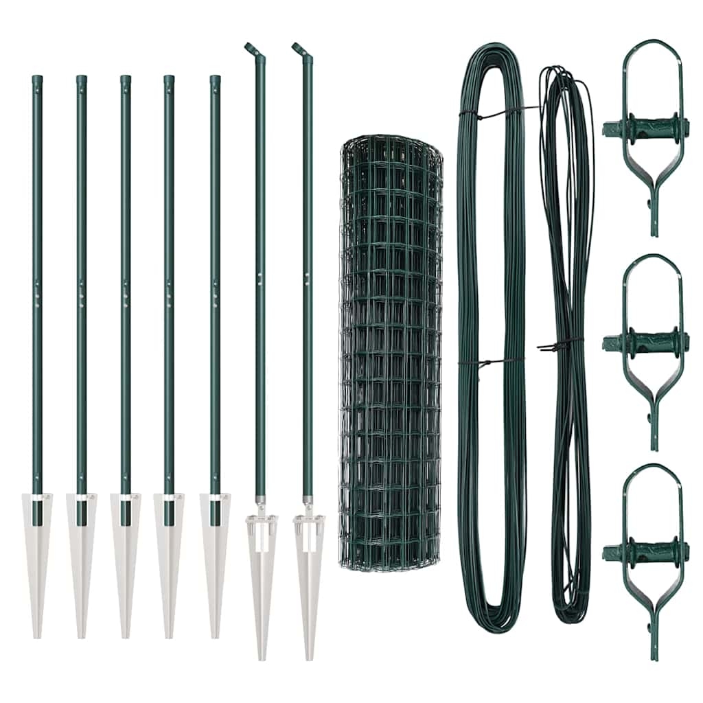 vidaXL Zaun mit Pfosten Grün 1,4 x 10 m Stahl und PVC Image