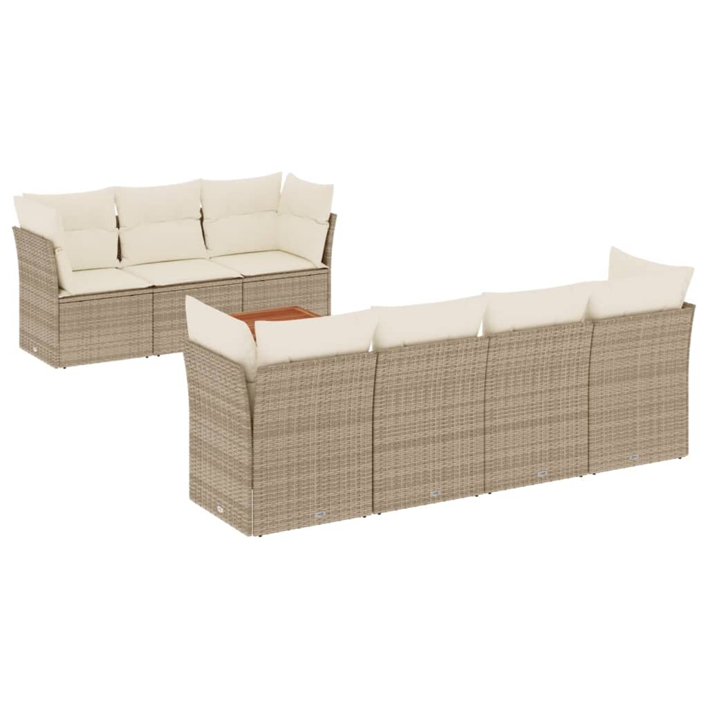 vidaXL 8-tlg. Garten-Sofagarnitur mit Kissen Beige Poly Rattan Image