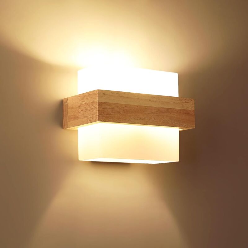 Comely Applique Da Parete Per Interni In Legno, Moderna Lampada Da Parete E27 Con Paralume In Vetro, Illuminazione Da Parete Dal Design Creativo, Decorazione Per Interni Per Camera Da Letto, Soggiorno